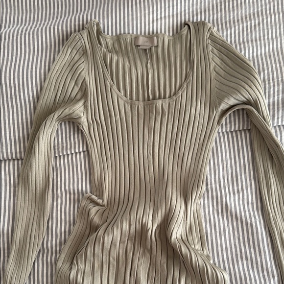 Tan Ribbed Long Sleeve Sheath Dress - Picture 2 of 4